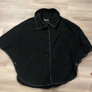 Dale Dressin Black Poncho Cloak Wool Poly Blend With Buttons